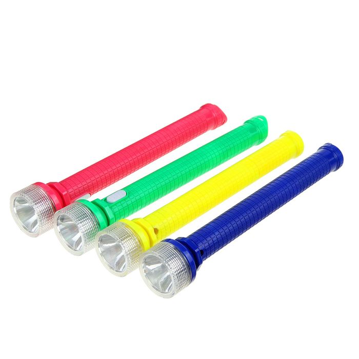 Фонарь 1 диод, рассеиватель прозрачная клетка, рукоять клетка, 3АА бат., микс, 3.5х22.5 см