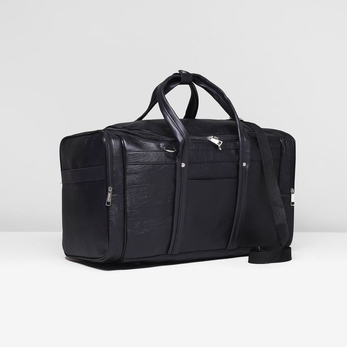 Сумка дорожная на молнии, 1 отдел, 5 наружных карманов, длинный ремень, цвет чёрный