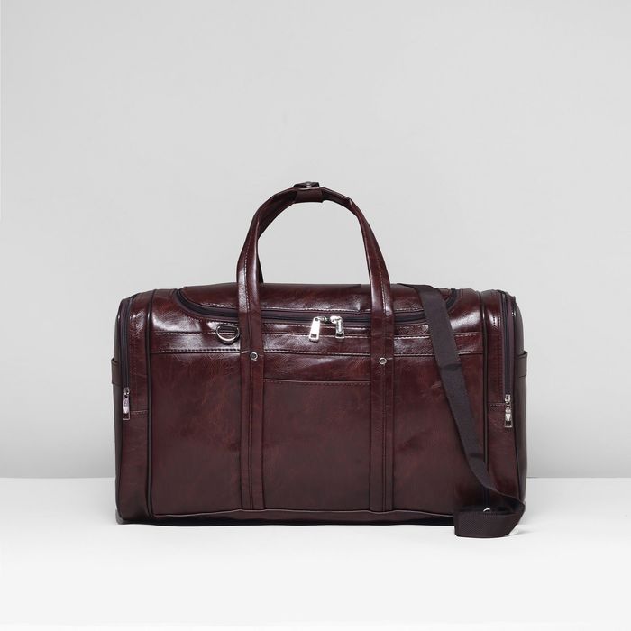 Сумка дорожная на молнии, 1 отдел, 5 наружных карманов, длинный ремень, цвет коричневая