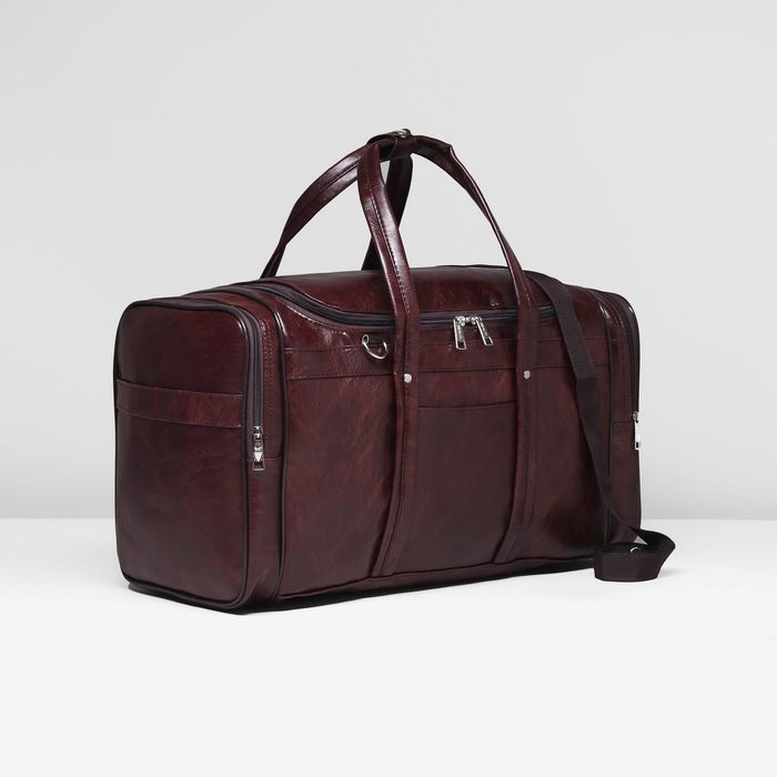 Сумка дорожная на молнии, 1 отдел, 5 наружных карманов, длинный ремень, цвет коричневая