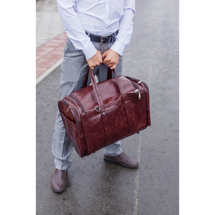 Сумка дорожная на молнии, 1 отдел, 5 наружных карманов, длинный ремень, цвет коричневая