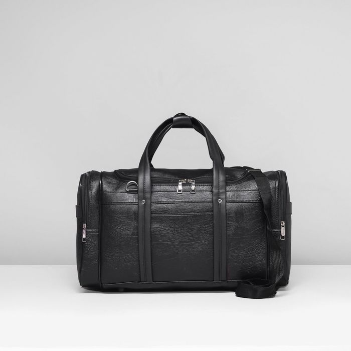 Сумка дорожная на молнии, 1 отдел, 5 наружных карманов, длинный ремень, цвет чёрный