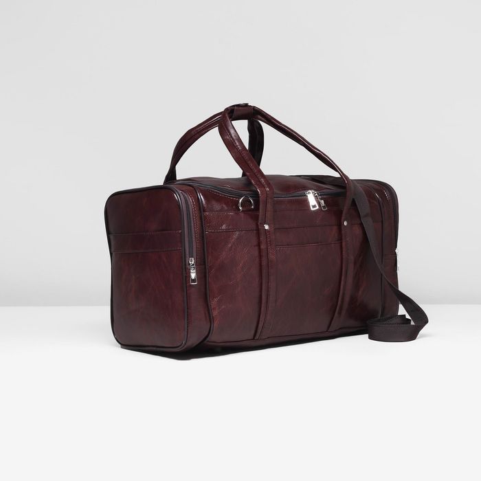 Сумка дорожная на молнии, 1 отдел, 5 наружных карманов, длинный ремень, цвет коричневый