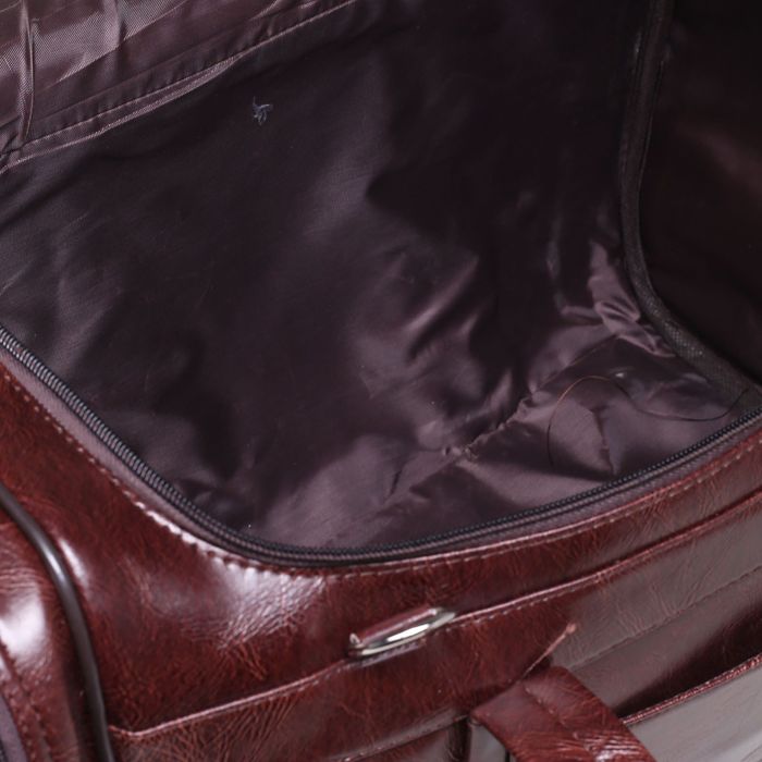 Сумка дорожная на молнии, 1 отдел, 5 наружных карманов, длинный ремень, цвет коричневый