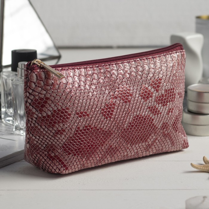 Косметичка простая на молнии "Хищница", 1 отдел, цвет бордовый