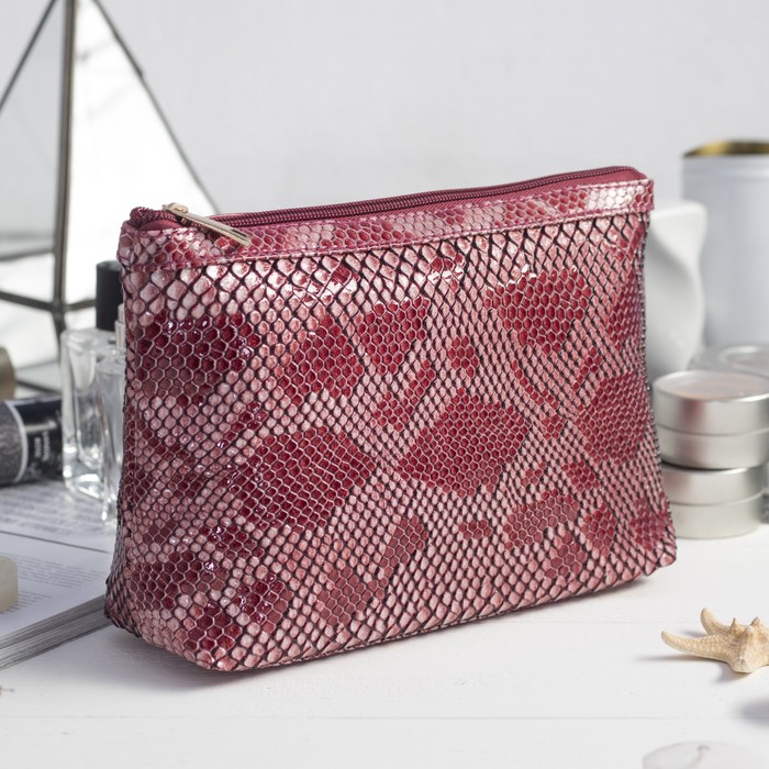 Косметичка простая на молнии "Хищница", 1 отдел, цвет бордовый