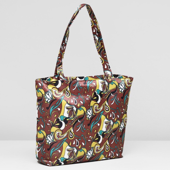 Сумка пляжная на молнии "Узор", 1 отдел, подклад, цвет коричневый