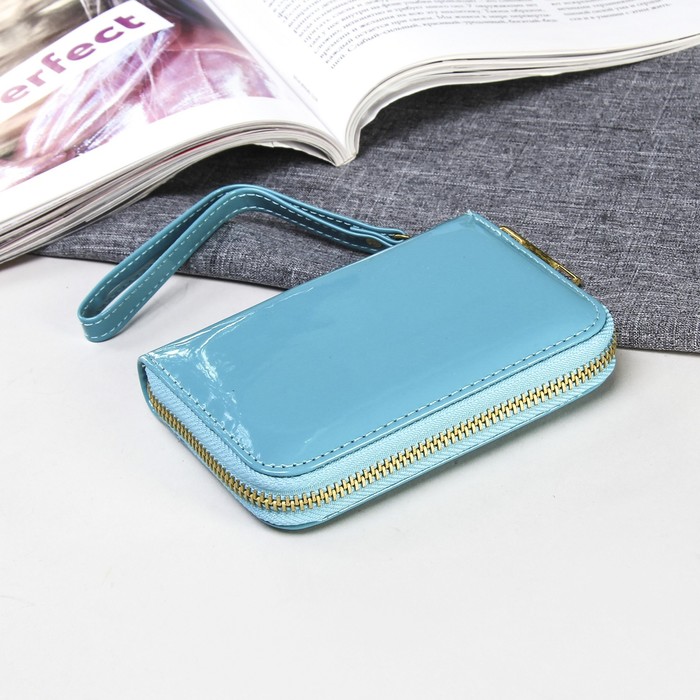 Кошелёк женский на молнии, 2 отдела, для монет, для карт на молнии, с ручкой, цвет бирюза