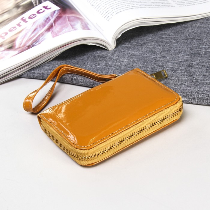 Кошелёк женский на молнии, 2 отдела, для монет, для карт на молнии, с ручкой, цвет жёлтый