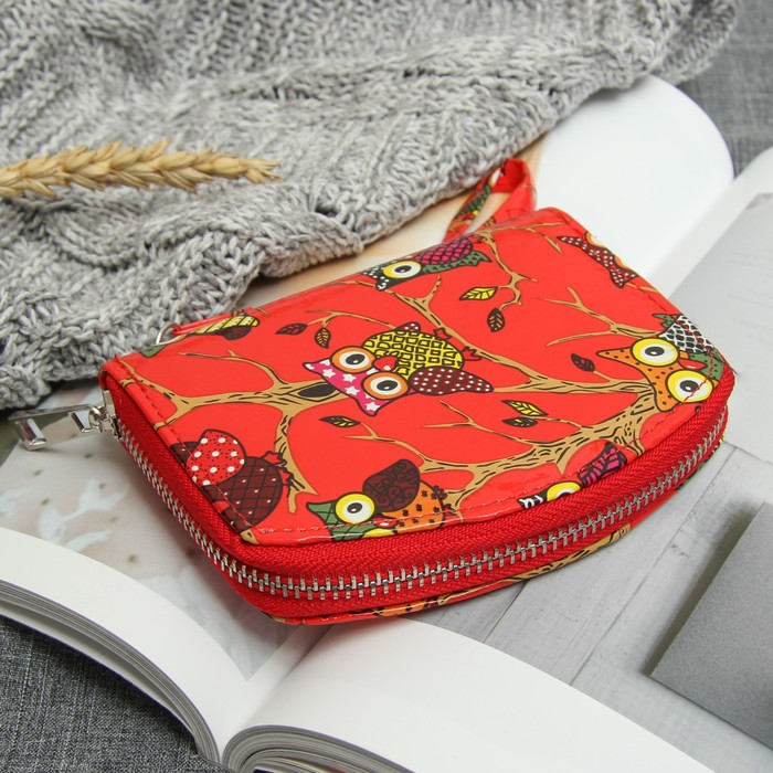 Кошелёк женский на молнии, 2 отдела, для монет, для карт, с ручкой, цвет красный