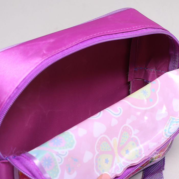 Рюкзак-чемодан школьный "Бабочки", на колёсах, 1 отдел, 2 наружных кармана, 2 боковых кармана-сетки, сумка на молнии, косметичка, цвет фиолетовый
