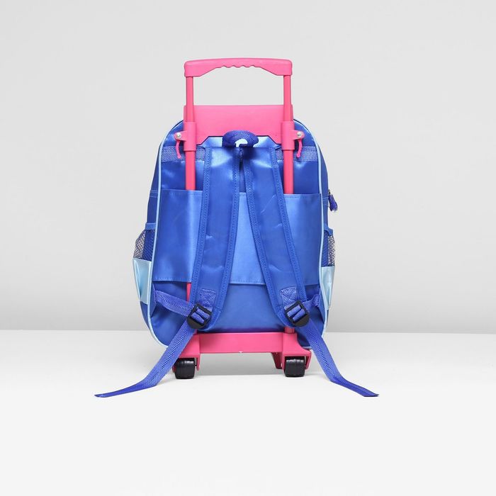 Рюкзак-чемодан школьный "Бабочки", на колёсах, 1 отдел, 2 наружных кармана, 2 боковых кармана-сетки, сумка на молнии, косметичка, цвет синий