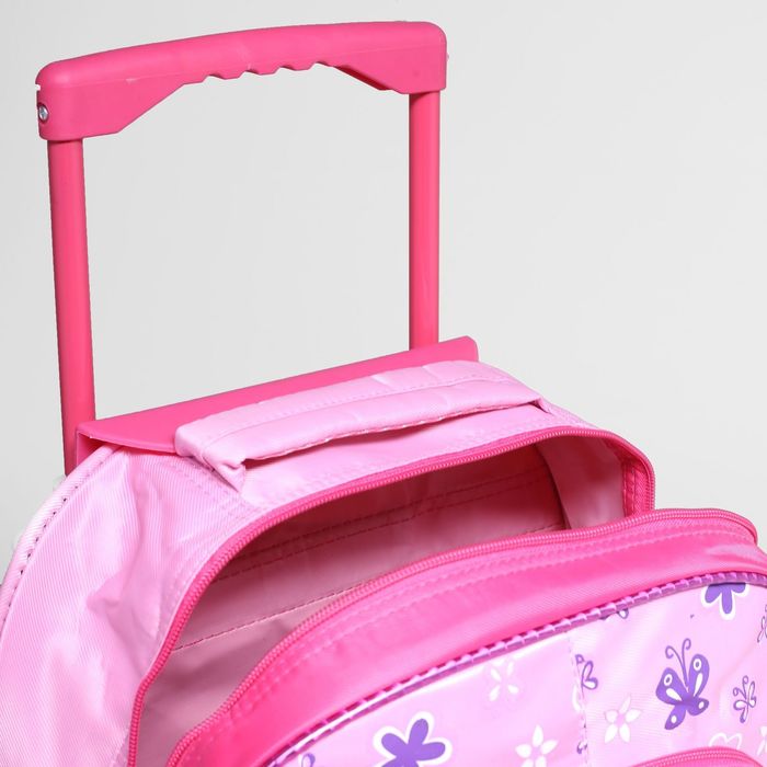 Рюкзак школ Бабочка, 32*12*40, с сумкой и косм, 1отд, н/карман, 2бок сетки, на кол.х, роз.