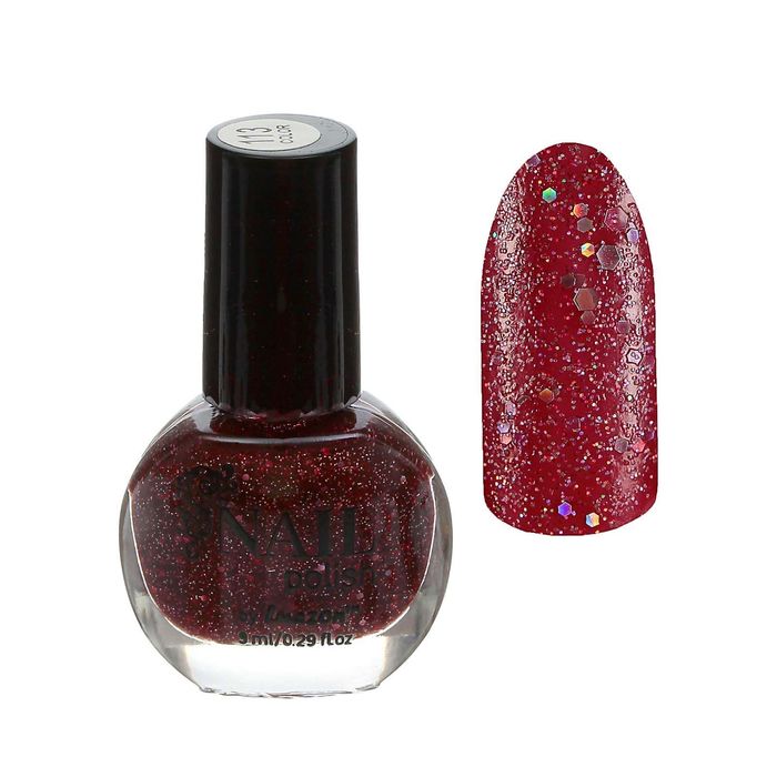 Лак для ногтей с блёстками, 9мл, цвет 113-288 светло-бордовый