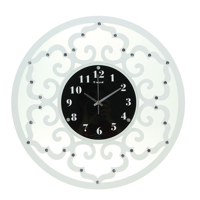 Часы настенные, серия Катрин, круглые, орнамент арки, стразы, белые, d=52 см