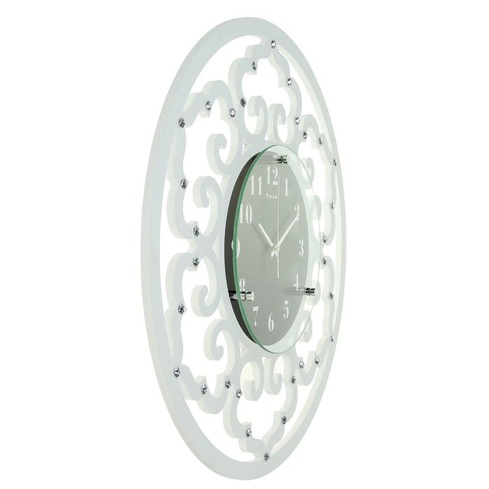 Часы настенные, серия Катрин, круглые, орнамент арки, стразы, белые, d=52 см