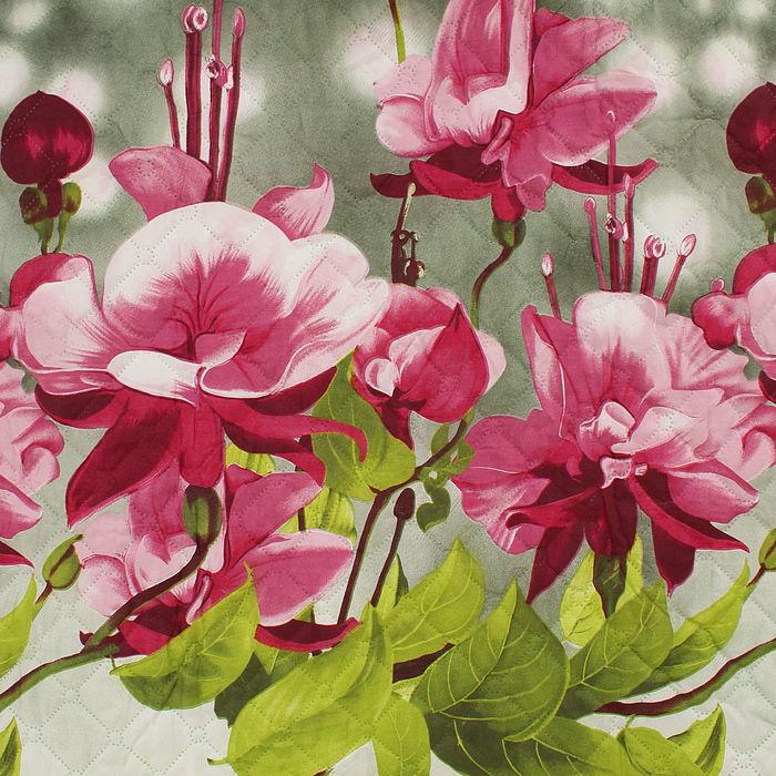 Покрывало ПРЕМИУМ рис 80im-9 зел/цветы 240х205 см, микро-сатин 95 г/м2