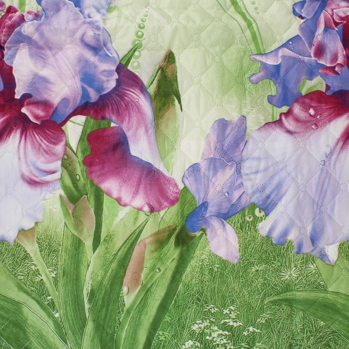 Покрывало ПРЕМИУМ рис 80im-11 зел/цветы 240х205 см, микро-сатин 95 г/м2