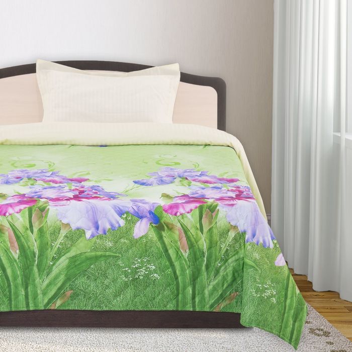 Покрывало ПРЕМИУМ рис 80im-11 зел/цветы 240х205 см, микро-сатин 95 г/м2