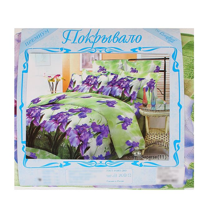 Покрывало ПРЕМИУМ рис 80im-11 зел/цветы 240х205 см, микро-сатин 95 г/м2