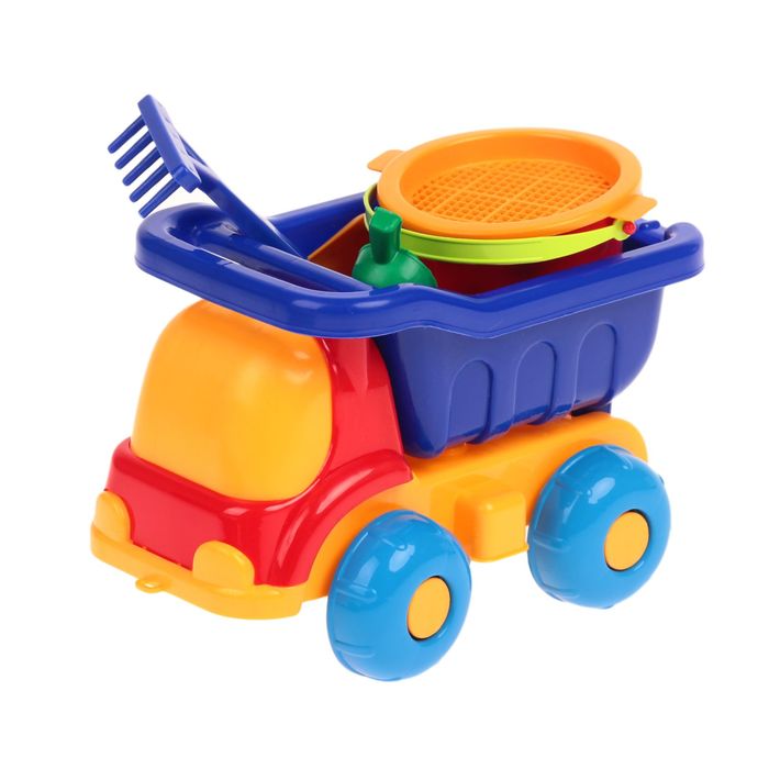 Машина "Пчёлка" №3: машинка, ведёрко, сито, лопатка и грабельки и формочки, МИКС