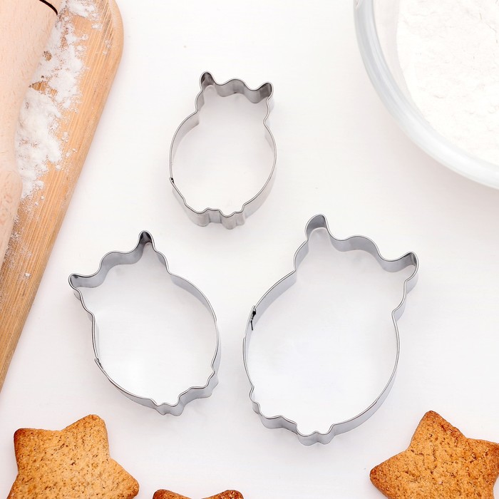 Набор форм для вырезания печенья 7 х 5 см "Филин", 3 шт