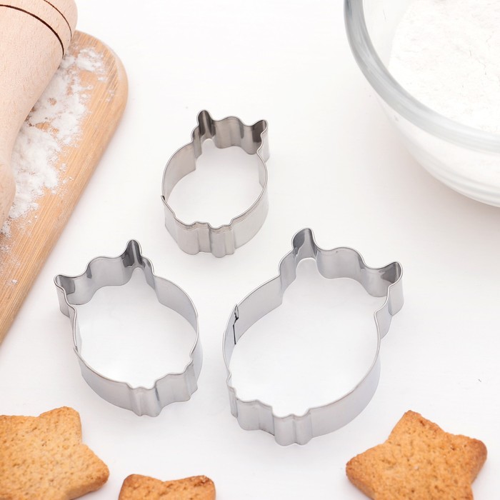 Набор форм для вырезания печенья 7 х 5 см "Филин", 3 шт