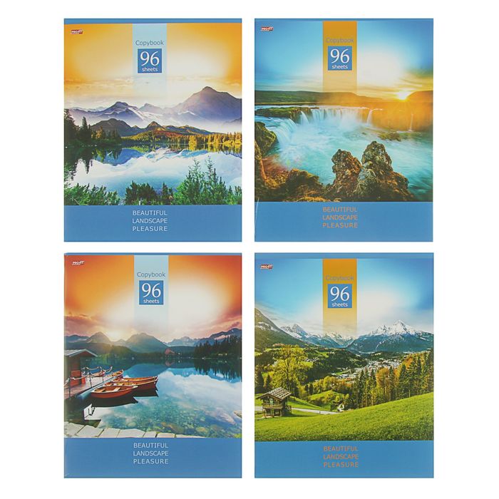 Тетрадь 96 листов линейка "Красивые горы", обложка картон хромэрзац, МИКС