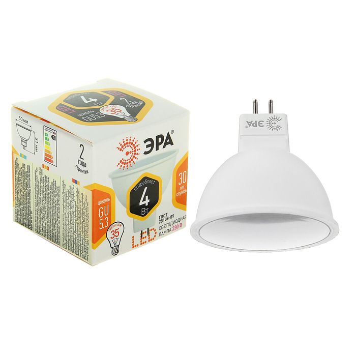 Лампа светодиодная ЭРА, MR16, 4 Вт, 2700 К, GU5.3