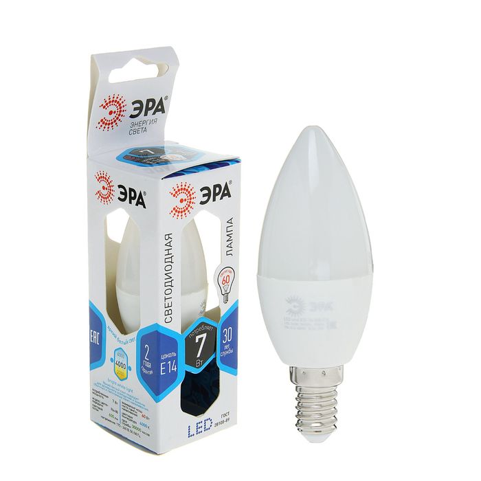 Лампа светодиодная ЭРА, B35, 7 Вт, 4000 К, E14