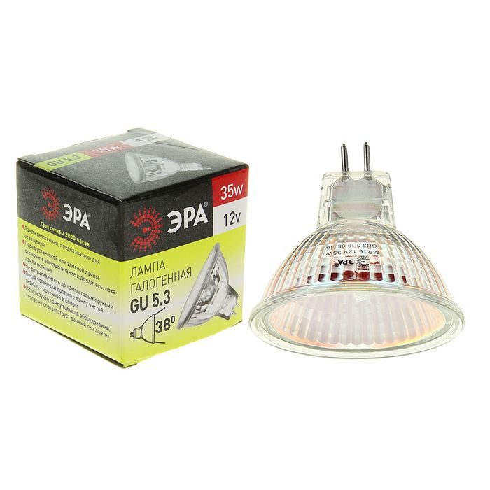 Лампа галогенная ЭРА, GU5.3, MR16, 35 Вт, 12 В, прозрачная