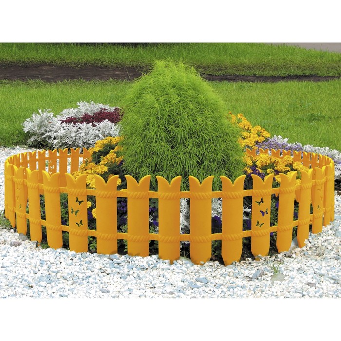 Ограждение декоративное, 36 х 240 см, 6 секций, пластик, жёлтое, «Бабочка»