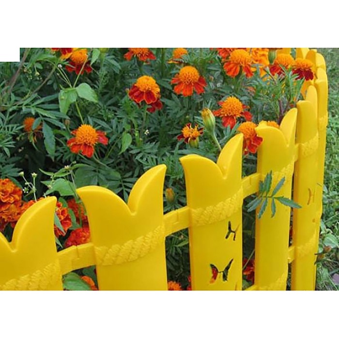 Ограждение декоративное, 36 х 240 см, 6 секций, пластик, жёлтое, «Бабочка»
