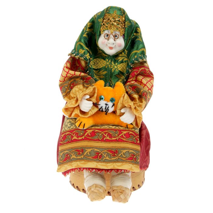 Сувенирная кукла-шкатулка "Бабуся с котиком"