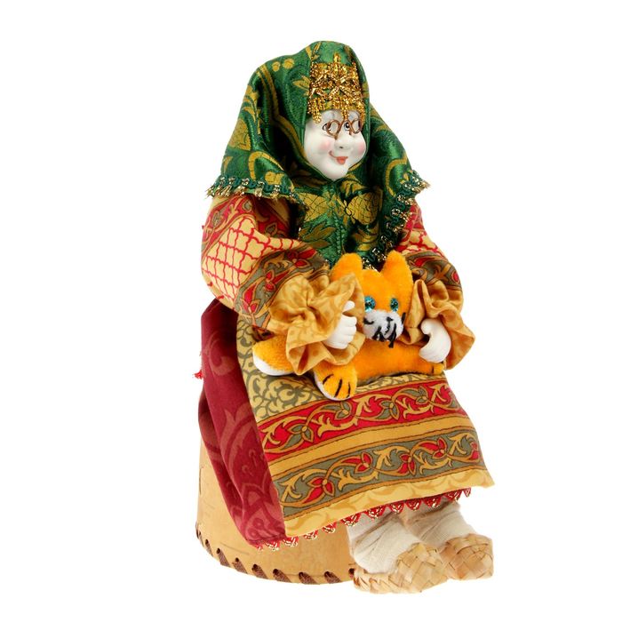 Сувенирная кукла-шкатулка "Бабуся с котиком"