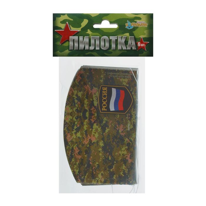 Пилотка картонная "Россия" хаки, на резинке (набор 6 шт)