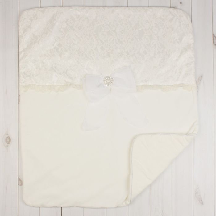 Одеяло-плед  велюр с гипюром, размер 80х86 см, цвет молочный К019-15