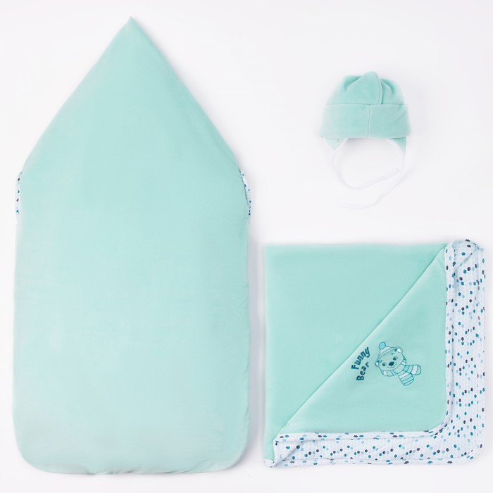 Набор детский (конверт, плед, шапочка), рост 74 см, цвет ментоловый 40-8505 _М