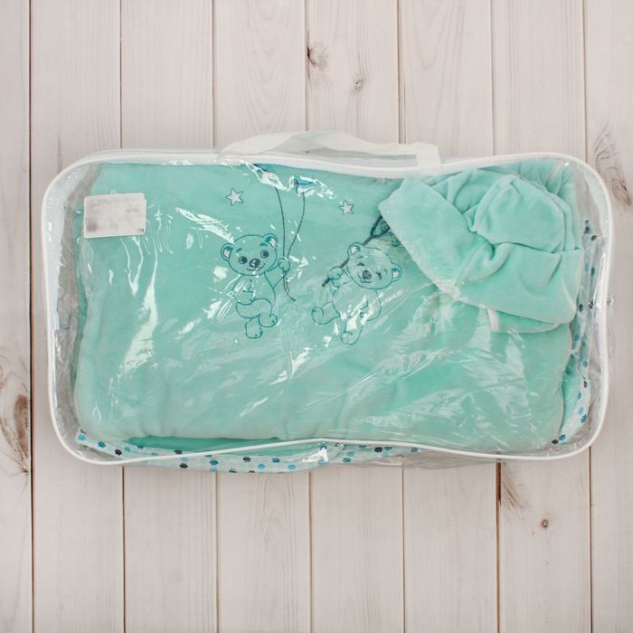 Набор детский (конверт, плед, шапочка), рост 74 см, цвет ментоловый 40-8505 _М