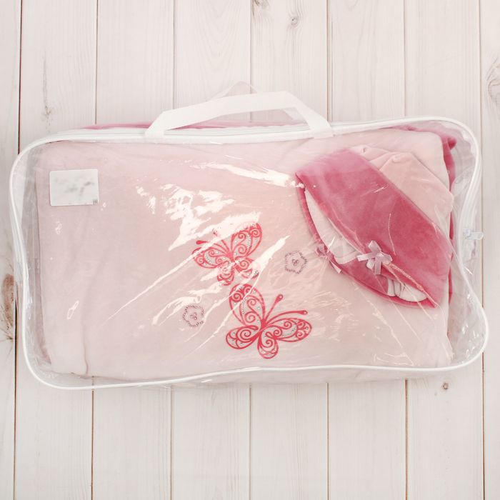 Набор детский (конверт, плед, шапочка), рост 74 см, цвет розовый 40-8505 _М