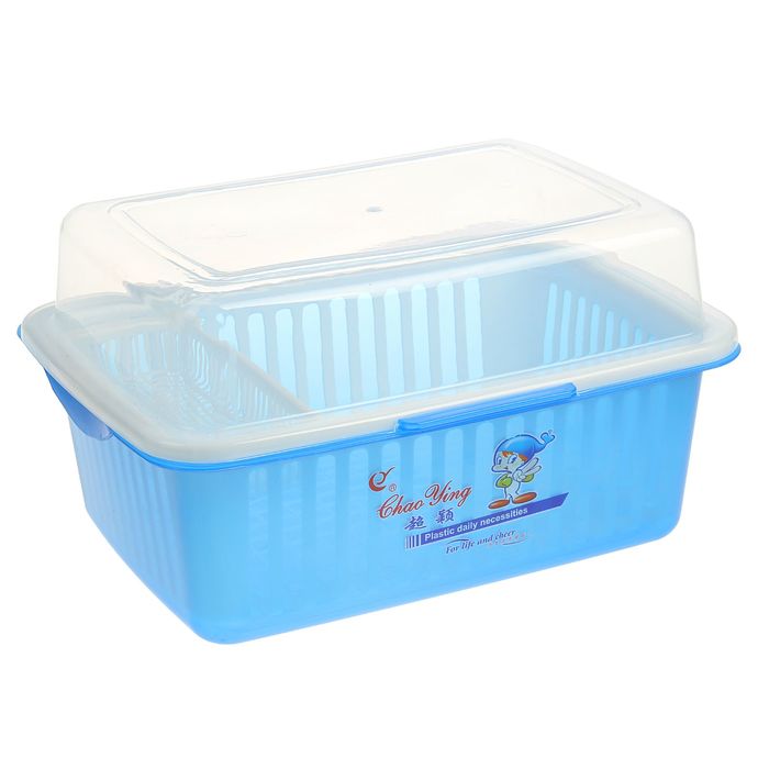 Сушилка для столовых приборов прямоугольная с поддоном с крышкой 41х32х24 см, цвет МИКС