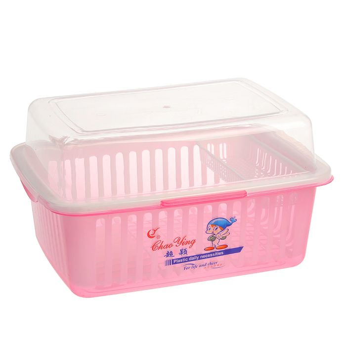 Сушилка для столовых приборов прямоугольная с поддоном с крышкой 41х32х24 см, цвет МИКС