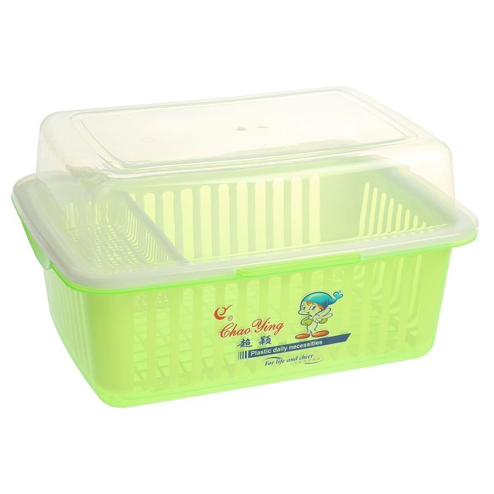 Сушилка для столовых приборов прямоугольная с поддоном с крышкой 41х32х24 см, цвет МИКС