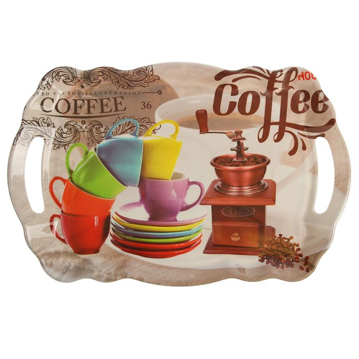 Поднос прямоугольный 38х25х3 см "Кофешоп", цвета МИКС