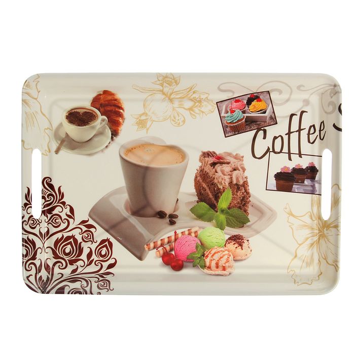 Поднос прямоугольный 35х25х3 см "Кофеман", цвета МИКС