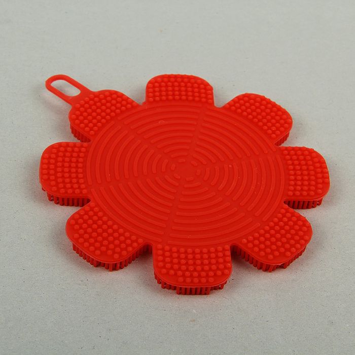 Губка для чистки посуды силиконовая "Цветок",13х13х1 см, цвет МИКС