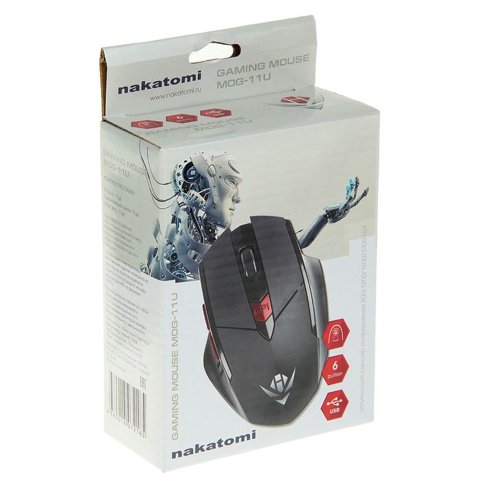 Мышь оптическая Nakatomi MOG-11U Gaming mouse, 6 кнопок+ролик прокрутки, USB