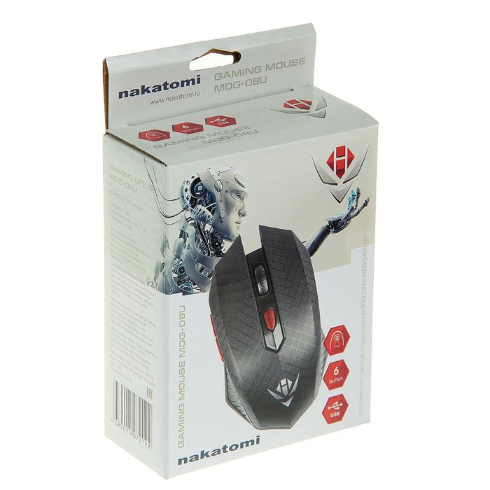 Мышь оптическая Nakatomi MOG-08U Gaming mouse, 6 кнопок+ролик прокрутки, USB