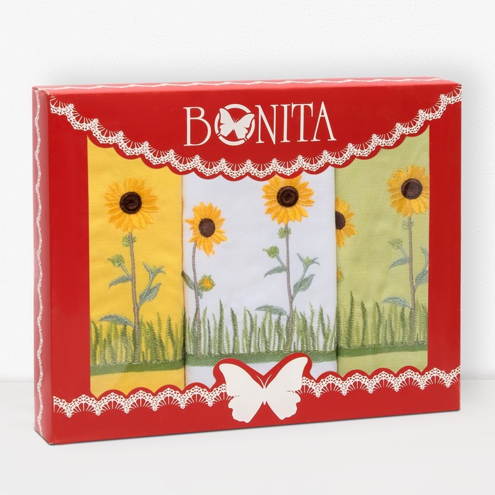 Подарочный набор полотенец Bonita Полевые цветы 40х60 3шт, гладь 120г/м, хл100%