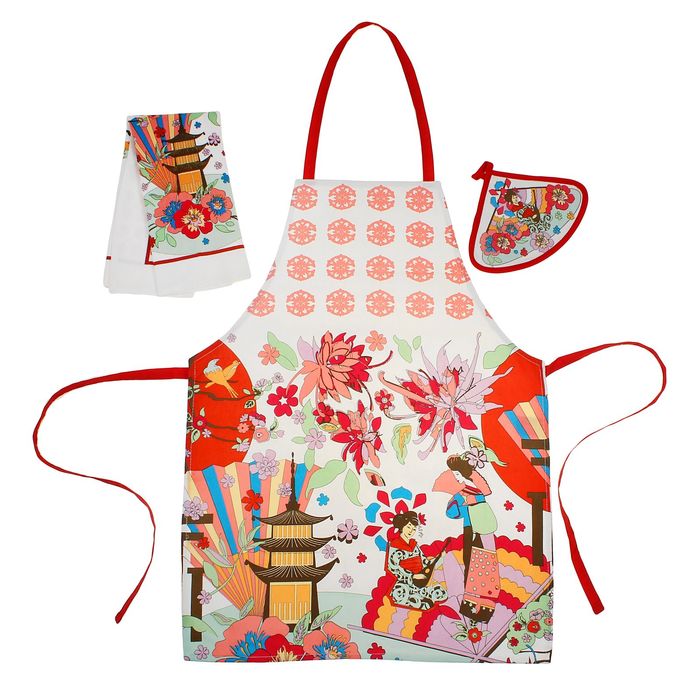 Набор Bonita Путешествие япония, (полотенце40х60, прихватка17х23, фартук 55х75), 100г/м, хл100% 21